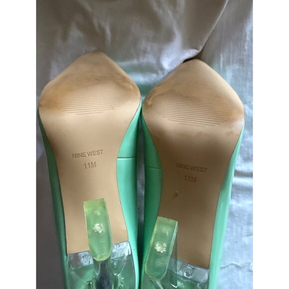 Mint Green Patent Leather Pumps With Clear Flared Heels Size 11 - Picture 9 of 10